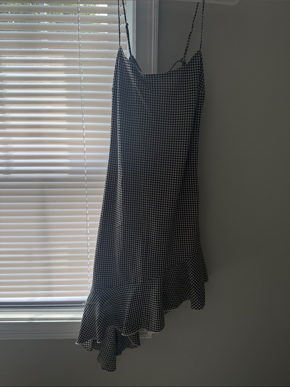 Abercrombie & Fitch Black and White Houndstooth Asymmetrical Ruffle Slip Dress